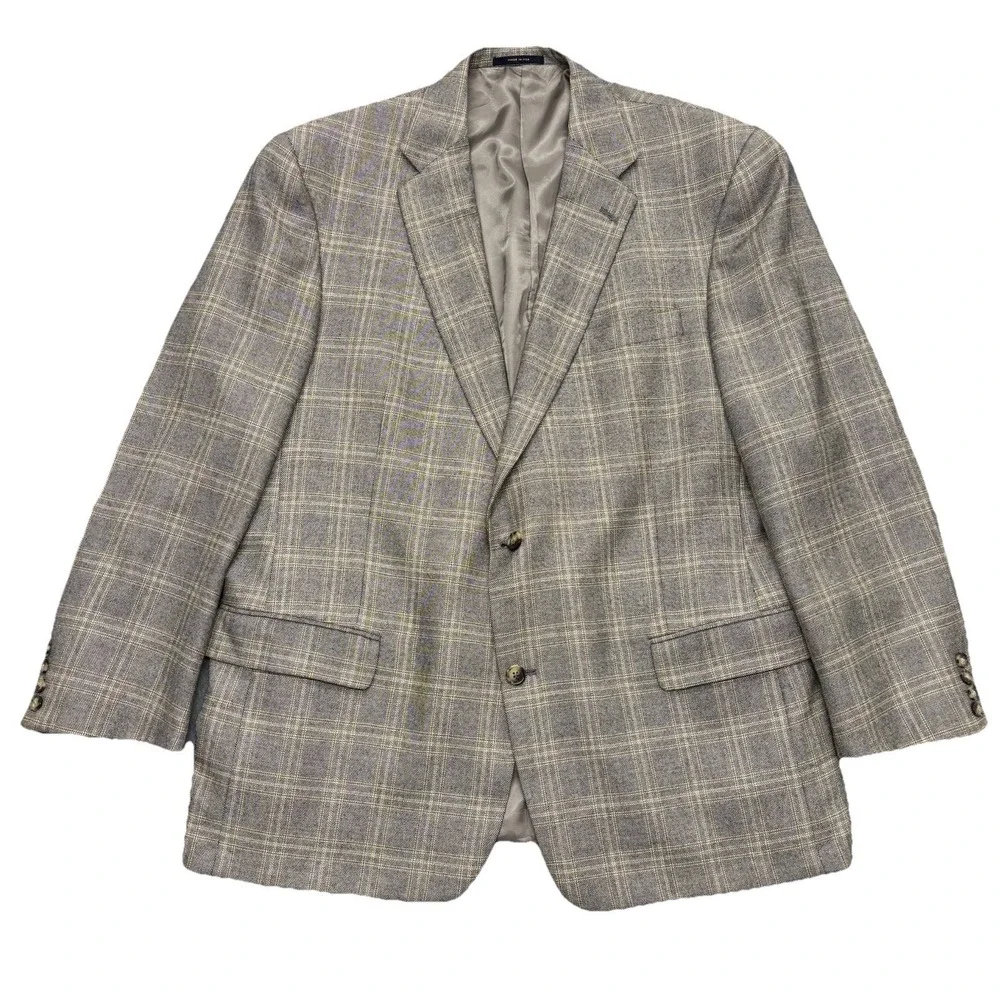 Hart Schaffner Marx Loro Piana Windowpane Cashmere‎ Sport Coat Blazer Mens 48R